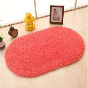 Faux Fur Rug Anti-slip Solid Bath Carpet Kids Room Door Mats Oval  Bedroom Living Room Rugs  Size:140x200cm(Rose Red)