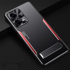 Voor Xiaomi Redmi Note 12 Blade Series TPU + titanium legering telefoonhoes met houder (zwart rood)