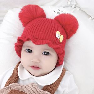 MZ8264 Cartoon Three-dimensional French Fries Duck Baby Skullcap Knitted Double Ball Woolen Hat  Size: Free Size(Red)