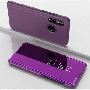 For Galaxy A20s Plated Mirror Left and Right Flip Cover with Stand Mobile Phone Holster(Purple)