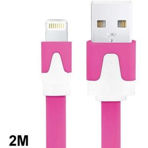 2m Noodle Style USB Sync Data / Charging Cable  For iPhone 6 & 6 Plus  iPhone 6s & 6s Plus  iPhone 5 & 5S & 5C  iPad Air  iPad mini  mini 2 Retina  Compatible with up to iOS 11.02(Magenta)