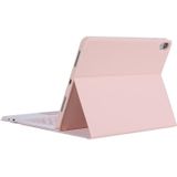 YT098B-A Detachable Candy Color Skin Texture Round Keycap Bluetooth Keyboard Leather Case with Touch Control & Pen Slot & Stand For iPad Air 4 10.9 inch (2020)(Pink)