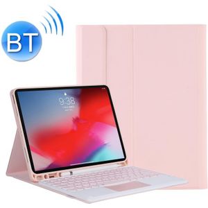 YT098B-A Detachable Candy Color Skin Texture Round Keycap Bluetooth Keyboard Leather Case with Touch Control & Pen Slot & Stand For iPad Air 4 10.9 inch (2020)(Pink)