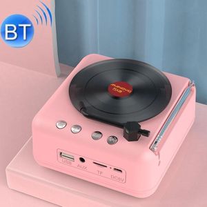 Manovo H3 Macaron Vinyl Platenspeler Bluetooth Speaker Retro Radio Stereo(Roze)