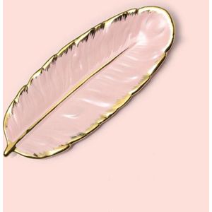 Phnom Penh Ceramic Dessert Plate Feather Plate Banana Leaf Fruit Dried Fruit Storage Tray  Size: Small (Bright Peach Pink)