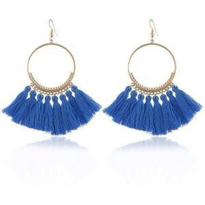 Tassel Earrings for Women Ethnic Big Drop Earrings Bohemia Fashion Jewelry Trendy Cotton Rope Fringe Long Dangle Earrings(Blue)