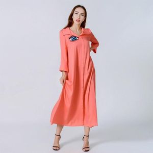 Vrouwen Solid Color Etnische Geborduurde Robe (Kleur: Rood Maat: XL)