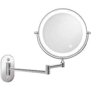 8 Inch Wall-Mounted Double-Sided Makeup Mirror LED Three-Tone Light Bathroom Mirror  Colour:USB Charging Silver(Five Times Magnification)