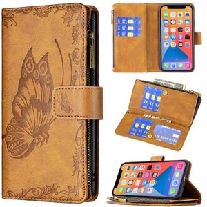 Flying Butterfly Embossing Pattern Zipper Horizontal Flip Leather Case with Holder & Card Slots & Wallet For iPhone 13 Pro(Brown)