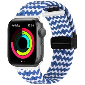 Magnetische vouwsluiting geweven horlogeband voor Apple Watch Ultra 49 mm (blauw wit)