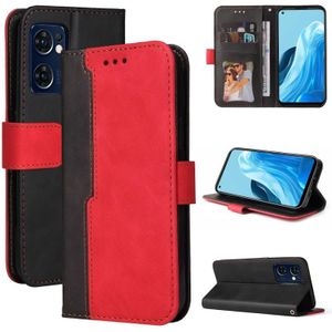 For OPPO Find X5 Lite / Reno7 5G Global Stitching-Color Flip Leather Phone Case(Red)