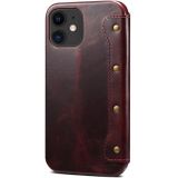 Voor iPhone 12 mini Denior Oil Wax Toplaag Koeienhuid Simple Flip Leather Case (Donkerrood)