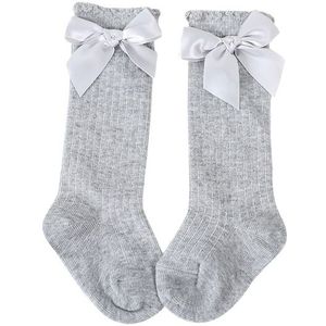 Kids Socks Toddlers Girls Big Bow Knee High Long Soft Cotton Lace baby Socks  Size:S(Gray)