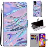 For Samsung Galaxy M31s Coloured Drawing Cross Texture Horizontal Flip PU Leather Case with Holder & Card Slots & Wallet & Lanyard(Fluorescent Water Pattern)