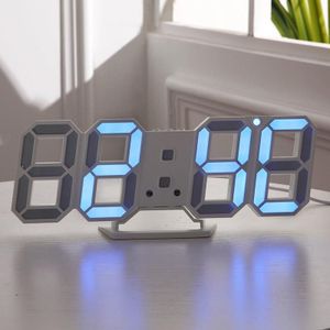 6609 3D Stereo LED Alarm Clock Living Room 3D Wall Clock  Colour: Blue