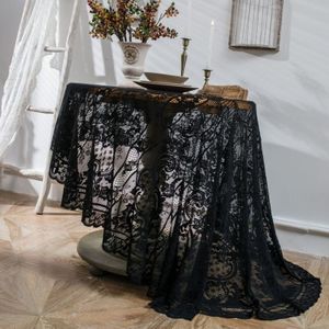 Round Lace Tablecloth Cover Cloth Retro Dining Table Coffee Table Tablecloth  Size: 150 CM(Black)