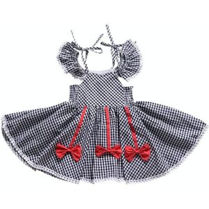 Girls Lace Plaid Bow Princess Dress (Color:Black Size:100)