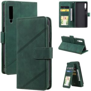 For Samsung Galaxy A7 2018 Skin Feel Business Horizontal Flip PU Leather Case with Holder & Multi-Card Slots & Wallet & Lanyard & Photo Frame(Green)