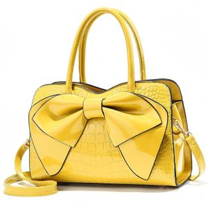 8111 Bow Bright Leather Ladies Handbag(Yellow)