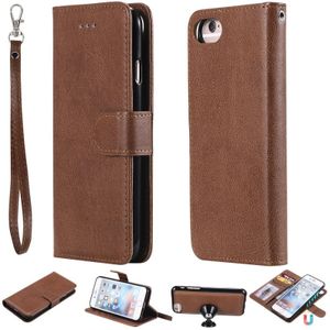 For iPhone 6 / 7 / 8 Solid Color Horizontal Flip Protective Case with Holder & Card Slots & Wallet & Photo Frame & Lanyard(Brown)