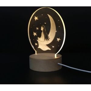 3D Atmosphere Decorative Light Acrylic Inner Carved LED Night Light Creative Girl Table Lamp(Moon Girl)