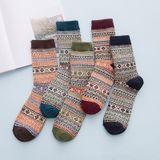 3 Pairs Thick Rabbit Wool National Wind Square Tube Socks for Men(Coffee)