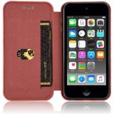 For iPod Touch 5 / 6 / 7 Carbon Fiber Texture Magnetic Horizontal Flip TPU + PC + PU Leather Case with Card Slot(Brown)