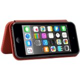 For iPod Touch 5 / 6 / 7 Carbon Fiber Texture Magnetic Horizontal Flip TPU + PC + PU Leather Case with Card Slot(Brown)