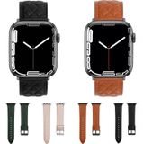 Echt lederen horlogeband met ruitpatroon voor Apple Watch Series 8&7 45mm / SE 2&6&SE&5&4 44mm / 3&2&1 42mm (Groen)