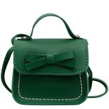 Bowknot PU Leather Mini Baby Girls Casual Messenger Bag Coin Purse Children Small Clutch Bags Simple Shoulder Bag(Green)