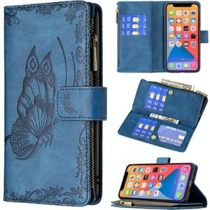 Flying Butterfly Embossing Pattern Zipper Horizontal Flip Leather Case with Holder & Card Slots & Wallet For iPhone 13 Pro(Blue)