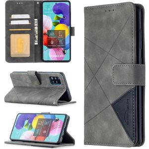 For Samsung Galaxy A51 Rhombus Texture Magnetic Buckle Horizontal Flip Leather Case with Holder & Card Slots & Wallet & Photo Frame(Grey)