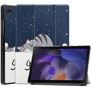 Voor Samsung Galaxy Tab A8 2021 Geschilderde lederen tabletcase met 3-voudige houder (luie kat)