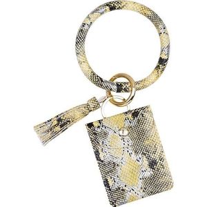 Wrist Keychain Coin Purse PU Leather Snake Print Bracelet Card Case(Yellow )