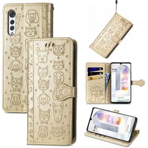 Voor LG Velvet 2 Pro Mooie kat en hond embossing patroon horizontale flip lederen tas  met houder & kaart slots & portemonnee en cartoon clasp & lanyard