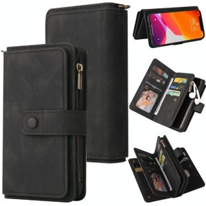 Skin Feel PU + TPU Horizontal Flip Leather Case with Holder & 15 Cards Slot & Wallet & Zipper Pocket & Lanyard For iPhone 12 Pro Max(Black)