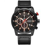 CURREN M8291 Chronograph Watches Casual Leather Watch for Men(White case black face)