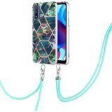 Voor Motorola Moto G Power 2022/G Pure 2021 Electroplating Splicing Marble TPU -telefoonhoesje met lanyard (blauw groen)