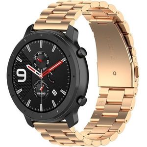 Suitable For Samsung Gear S2 Sport / Galaxy Watch Active 2 Universal 20mm Stainless Steel Metal Strap Butterfly Buckle Three Beads(rose gold)