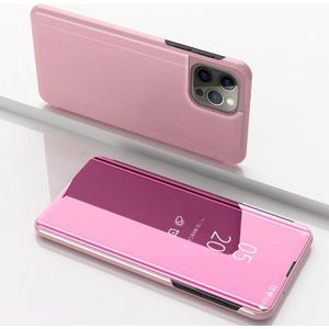 Voor iPhone 15 Pro vergulde spiegel horizontale flip lederen telefoonhoes met houder (roségoud)