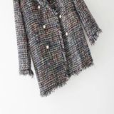 Medium Long Tweed Pearl Fringe Women Coat (Color:Colour Size:XXL)