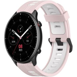 Voor Amazfit GTR 2 22mm verticaal patroon tweekleurige siliconen horlogeband (roze+wit)