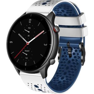 Voor Amazfit GTR 2e 22 mm geperforeerde tweekleurige siliconen horlogeband (wit + blauw)