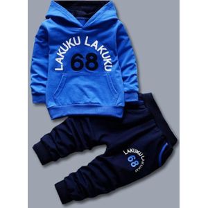 Spring Casual Children Letter Hooded Sweater Set  Kid Size:80cm(Blue)