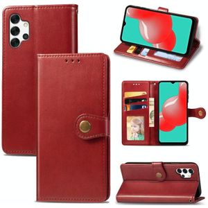 For Samsung Galaxy A32 4G Solid Color Leather Buckle Phone Case with Lanyard & Photo Frame & Card Slot & Wallet & Stand Function(Red)