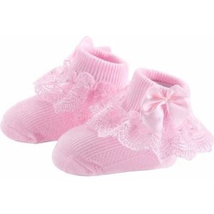 3 Pairs Bow Lace Baby Socks Newborn Cotton Baby Sock  Size:S(Pink)