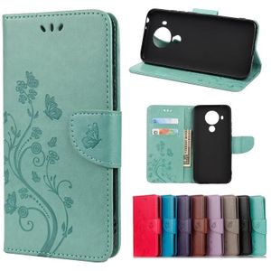 For Nokia 5.4 Butterfly Flower Pattern Horizontal Flip Leather Case with Holder & Card Slots & Wallet(Green)