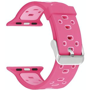 Vierkante gat twee-kleuren siliconen gesp vervangende band horlogeband voor Apple Watch Series 7 41mm / 6 & SE & 5 & 4 40mm / 3 & 2 & 1 38mm (Rose Red + Pink)