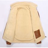 Men Locomotive PU Leather Plus Velvet Jacket (Color:Khaki Size:L)