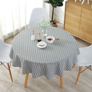 Polyester Cotton Round Tablecloth Dust-proof Cotton and Linen Printing Tablecloth  Diameter:120cm(Gray Arrow)